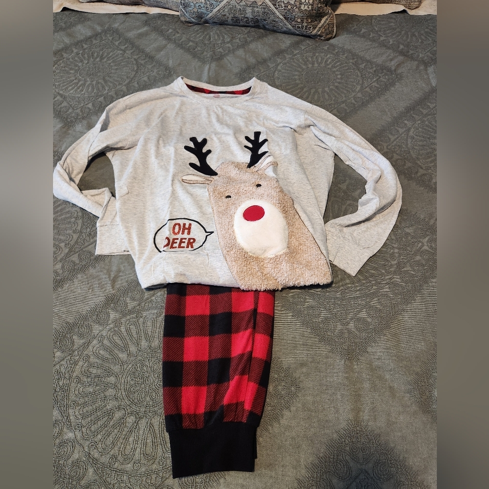 Holiday Time Reindeer Pajama Set - Grey and Red Mens 2XL